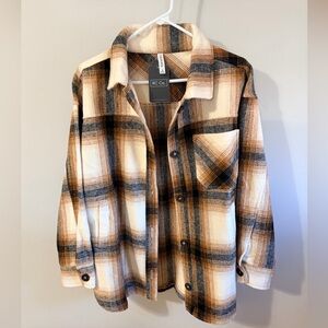 Zenana Outfitters Tan and Black Plaid Shacket